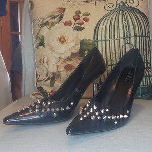 Black silver spike stud heels
